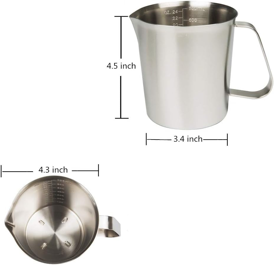 Measuring Cup, Stainless Steel Measuring Cup (24 Ounce/ 0.7 Liter), Milk Frothing Pitcher, Steaming Pitcher, Milk Frothing Cup with Marking with Handle for Espresso Machines, Latte Art remove few words