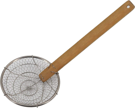 Bamboo Strainer Coarse Skimmer Kitchen Stainless Steel Spider Strainer with Natural Bamboo Handle Frying Spider Spoon Cooking Pasta 4 Inch 7 Inch 12 Inch