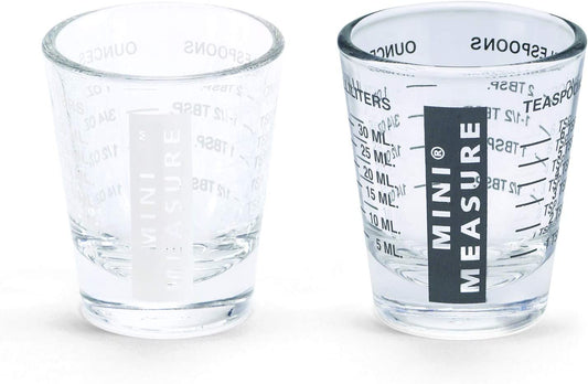 Mini Measure Heavy Glass, 20-Incremental Measurements Multi-Purpose Liquid and Dry Measuring Shot Glass, Black and White, Set of 2