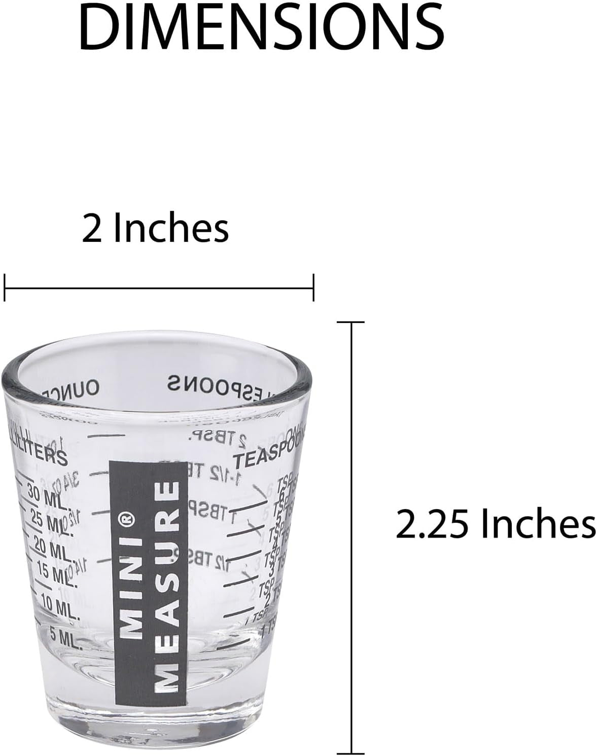 Mini Measure Heavy Glass, 20-Incremental Measurements Multi-Purpose Liquid and Dry Measuring Shot Glass, Black and White, Set of 2