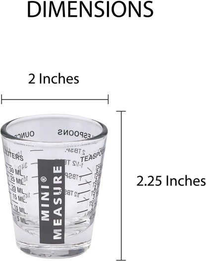 Mini Measure Heavy Glass, 20-Incremental Measurements Multi-Purpose Liquid and Dry Measuring Shot Glass, Black and White, Set of 2