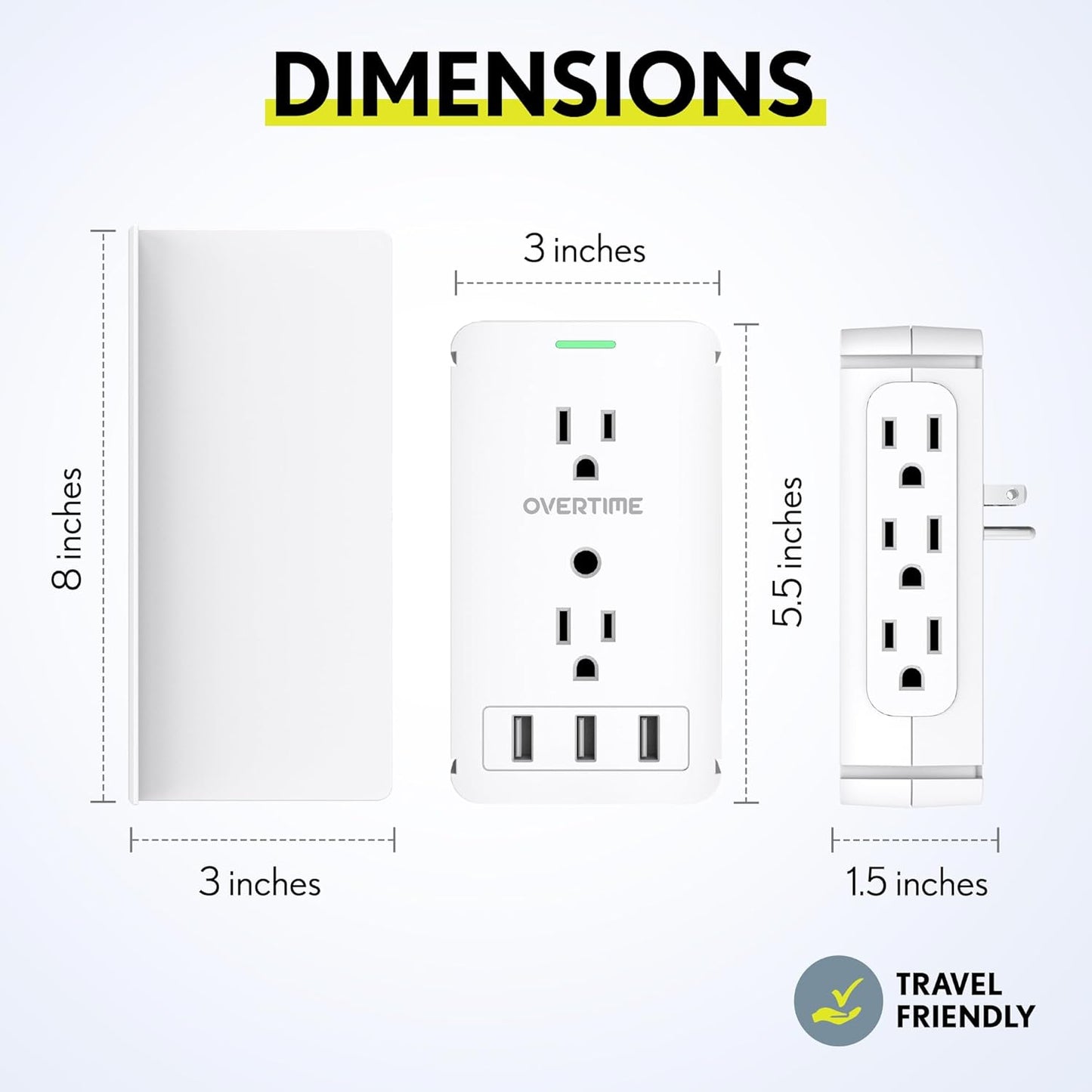 Outlet Extender, Outlet Splitter with 8 AC and 3 USB Outlets, Detachable Shelf, Multi-Plug Outlet Extender with Surge Protector for Home Appliances, Office, and Travel - White