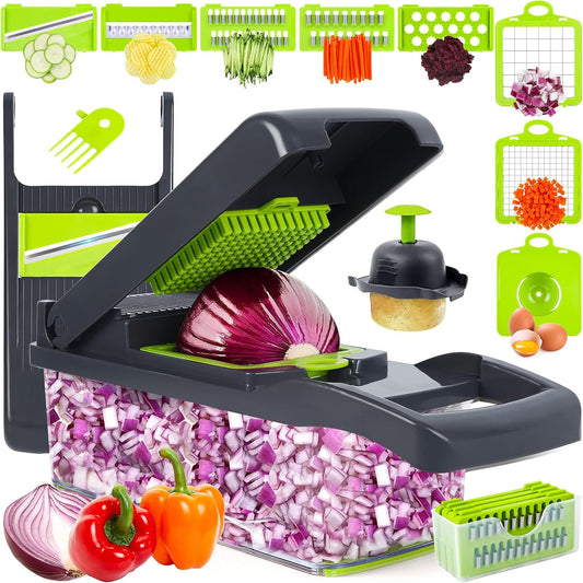 Multi-Functional 16-In-Vegetable Chopper, Professional Food Chopper & Veggie Slicer – Ultimate Kitchen Gadget for Effortless Veggie Prep, Medium, Gray