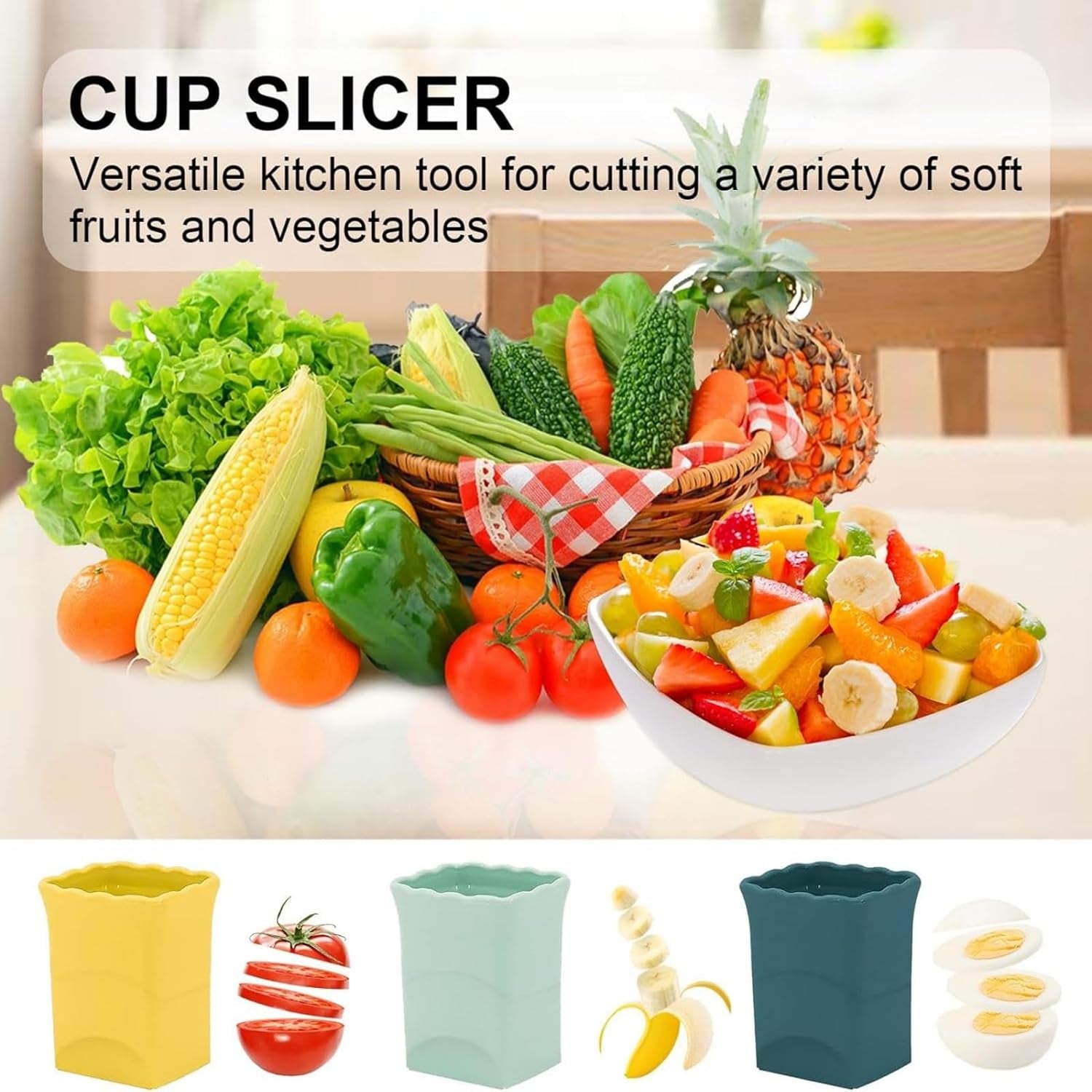 3 Pack Cup Slicers - Egg Slicers - Banana Slicers - Strawberry Cutter - Quickly Making Fruit Vegetable Salad - Creative Kitchen Gadget - Craft Fruit Tool - Cup Fruit Slicer, ECV52