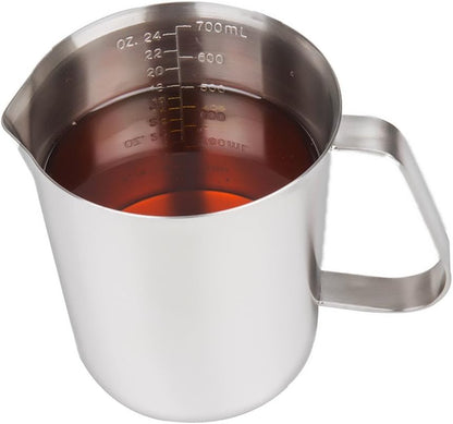 Measuring Cup, Stainless Steel Measuring Cup (24 Ounce/ 0.7 Liter), Milk Frothing Pitcher, Steaming Pitcher, Milk Frothing Cup with Marking with Handle for Espresso Machines, Latte Art remove few words