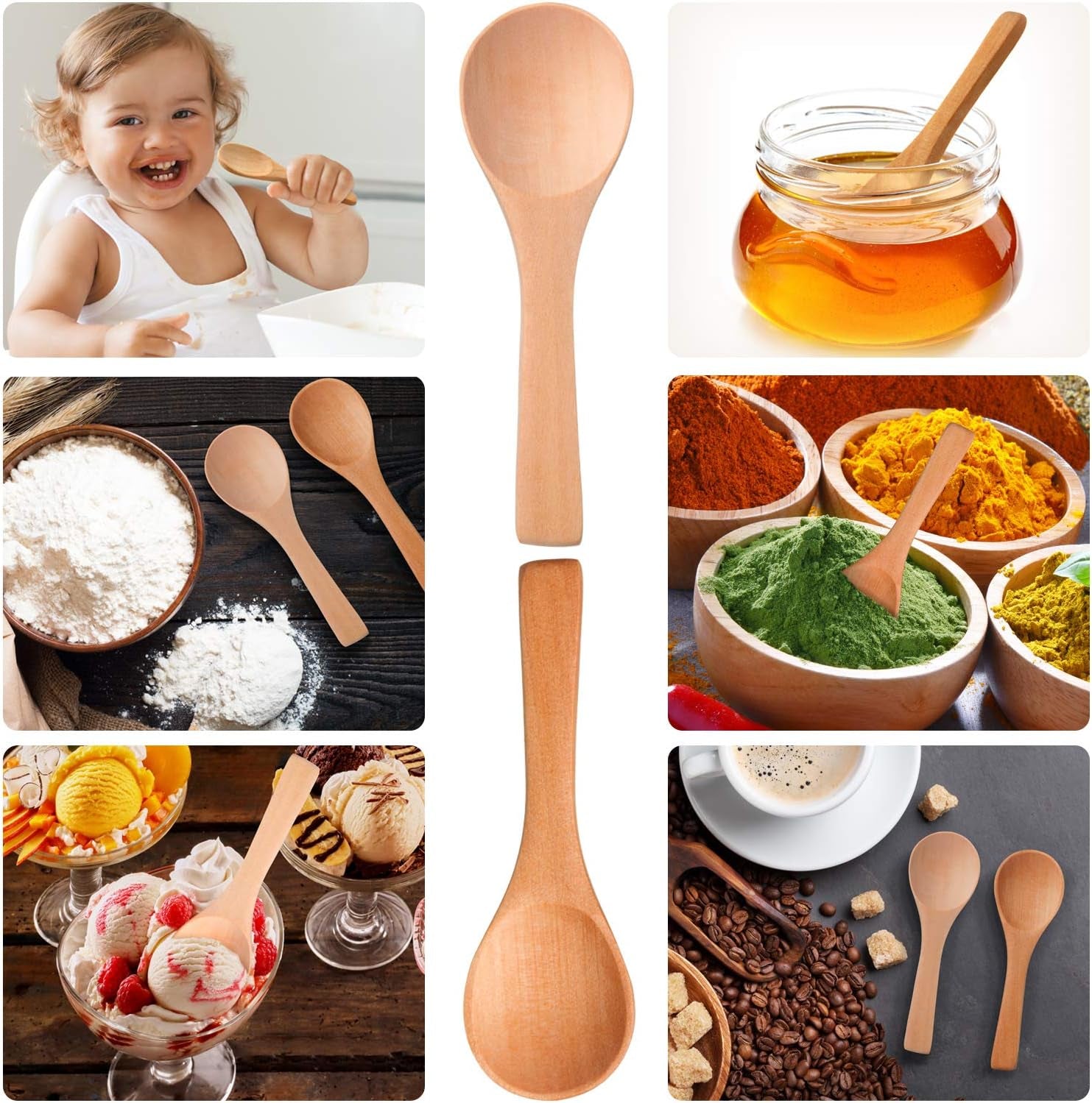 50 Pcs Small Wooden Spoons, 3.5'' L, Mini Wood Spoons Bulk Nature Tiny Spoons Little Wooden Teaspoons for Jars Sugar Creamer Honey Spices Salt Kitchen Supplies remove few words