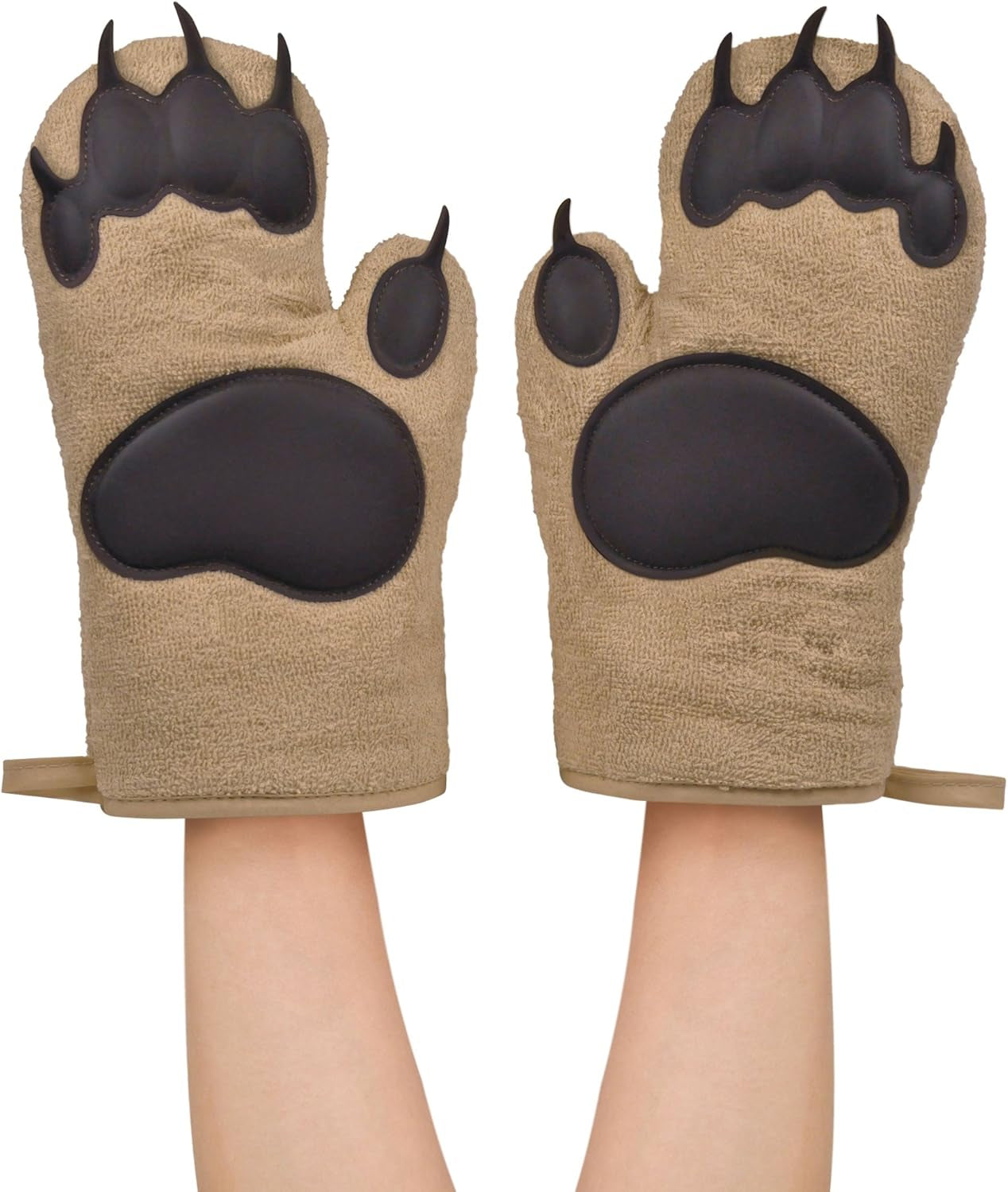 BEAR HANDS Oven Mitts - Quality Cotton with Heat Resistant Silicone - Fun & Function Kitchen Gadgets - Funny White Elephant Gift - Great Gift for Home Cooks, Bakers, & Animal Lovers -