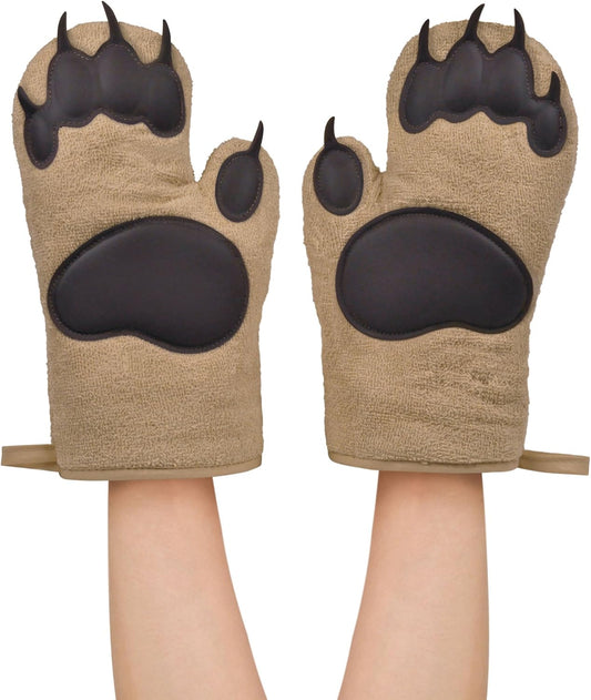 BEAR HANDS Oven Mitts - Quality Cotton with Heat Resistant Silicone - Fun & Function Kitchen Gadgets - Funny White Elephant Gift - Great Gift for Home Cooks, Bakers, & Animal Lovers -