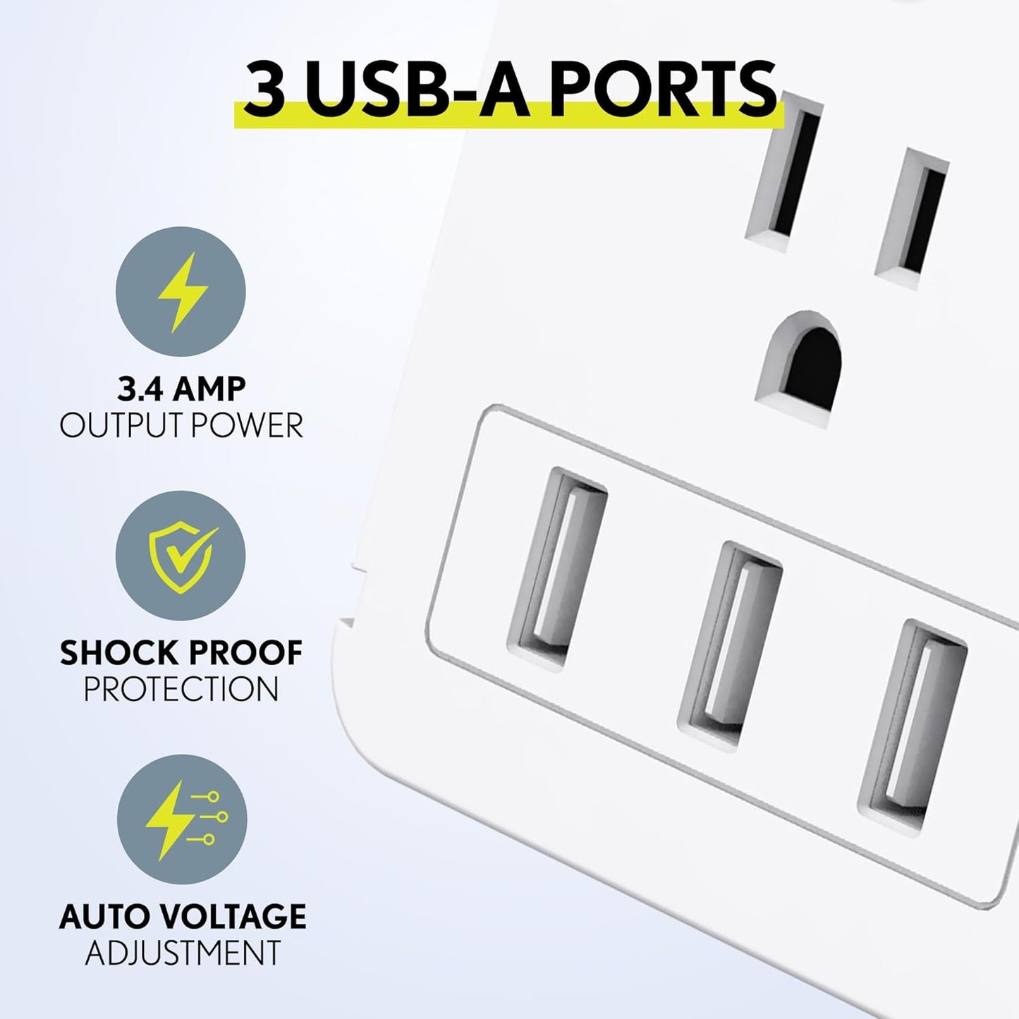 Outlet Extender, Outlet Splitter with 8 AC and 3 USB Outlets, Detachable Shelf, Multi-Plug Outlet Extender with Surge Protector for Home Appliances, Office, and Travel - White