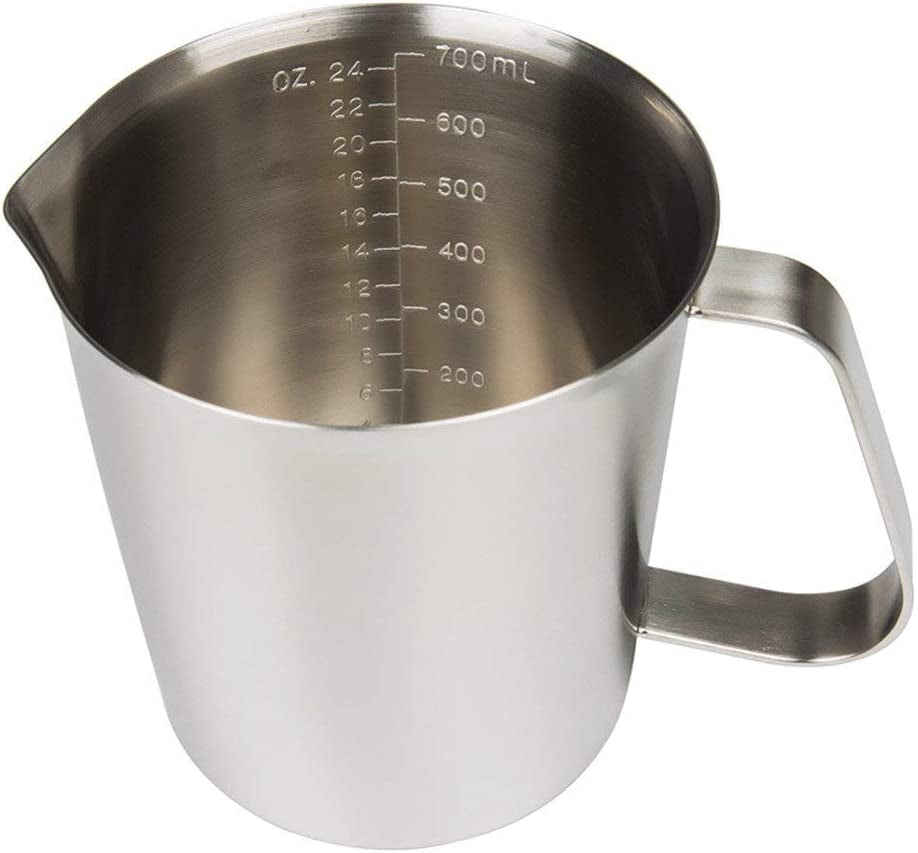 Measuring Cup, Stainless Steel Measuring Cup (24 Ounce/ 0.7 Liter), Milk Frothing Pitcher, Steaming Pitcher, Milk Frothing Cup with Marking with Handle for Espresso Machines, Latte Art remove few words