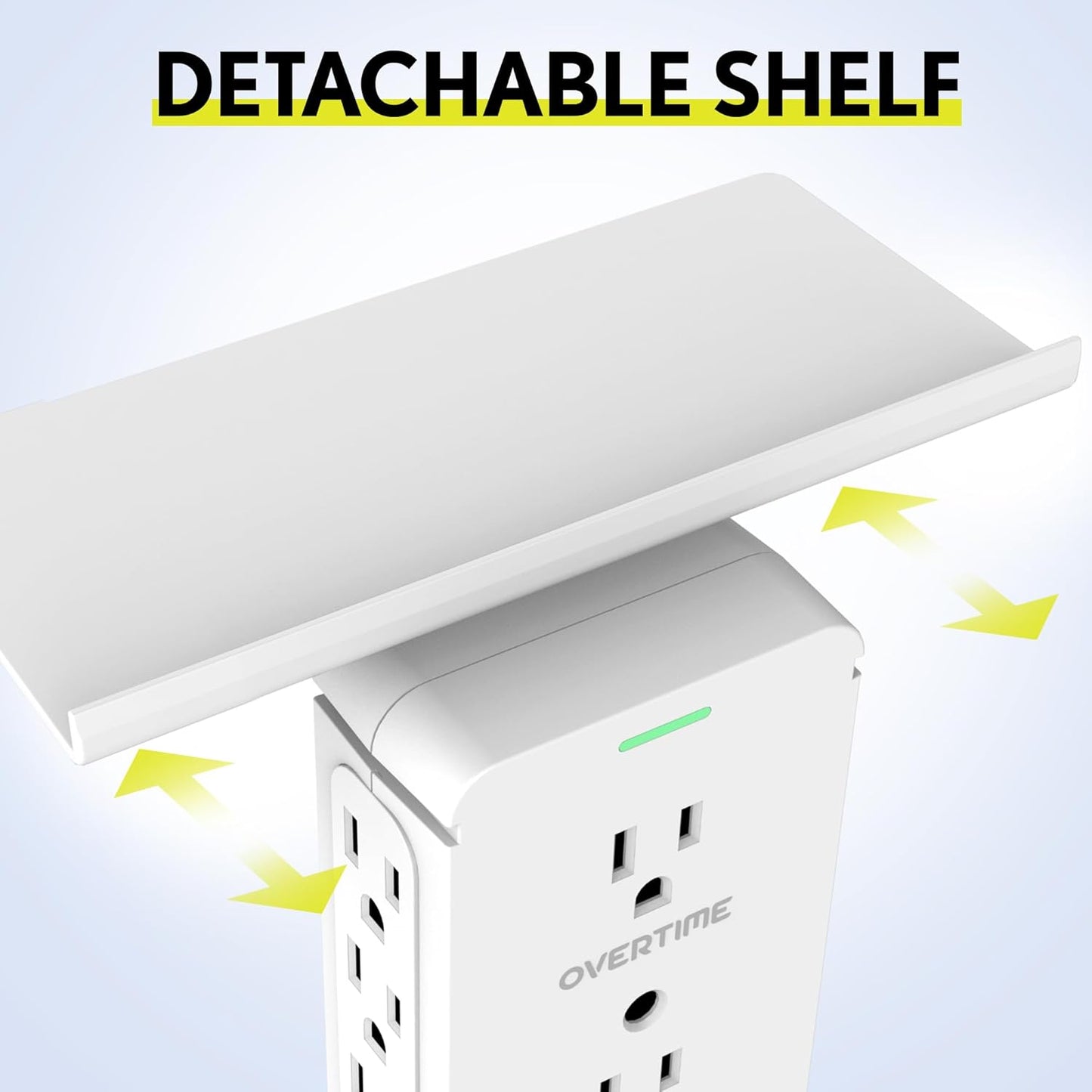 Outlet Extender, Outlet Splitter with 8 AC and 3 USB Outlets, Detachable Shelf, Multi-Plug Outlet Extender with Surge Protector for Home Appliances, Office, and Travel - White