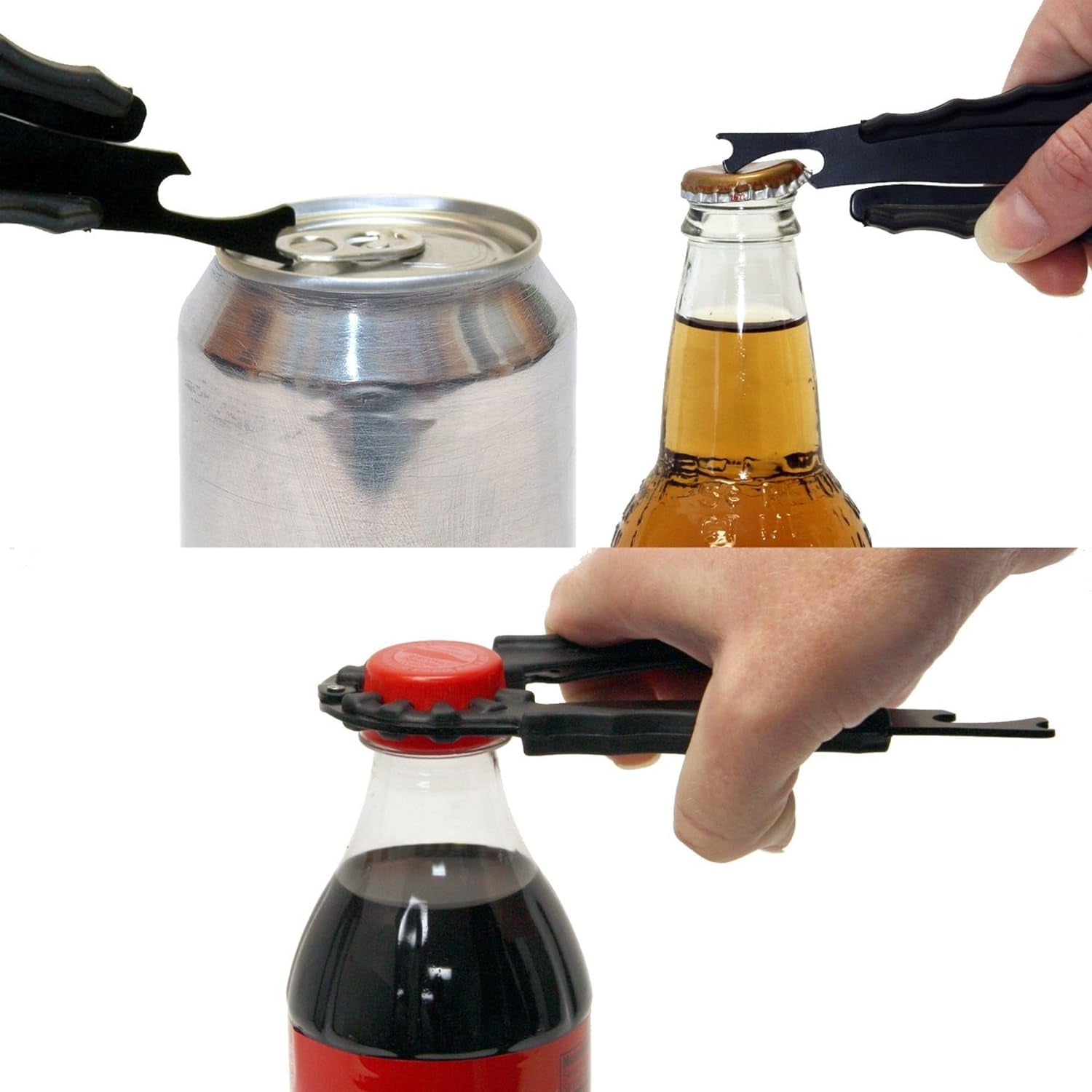 Beverage Opener - (12 Pack) Black Compact 3-In-1 for Beer, Water, Soda Bottles with Non-Slip Easy Grip, Rust Free; Best Multi-Function Handheld Manual Openers to Twist or Pop-Open Cans & Bottles